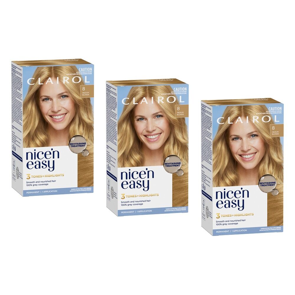 Clairol Nice 'N Easy 8 Natural Medium Blonde Permanent Hair Colour Pack of 3
