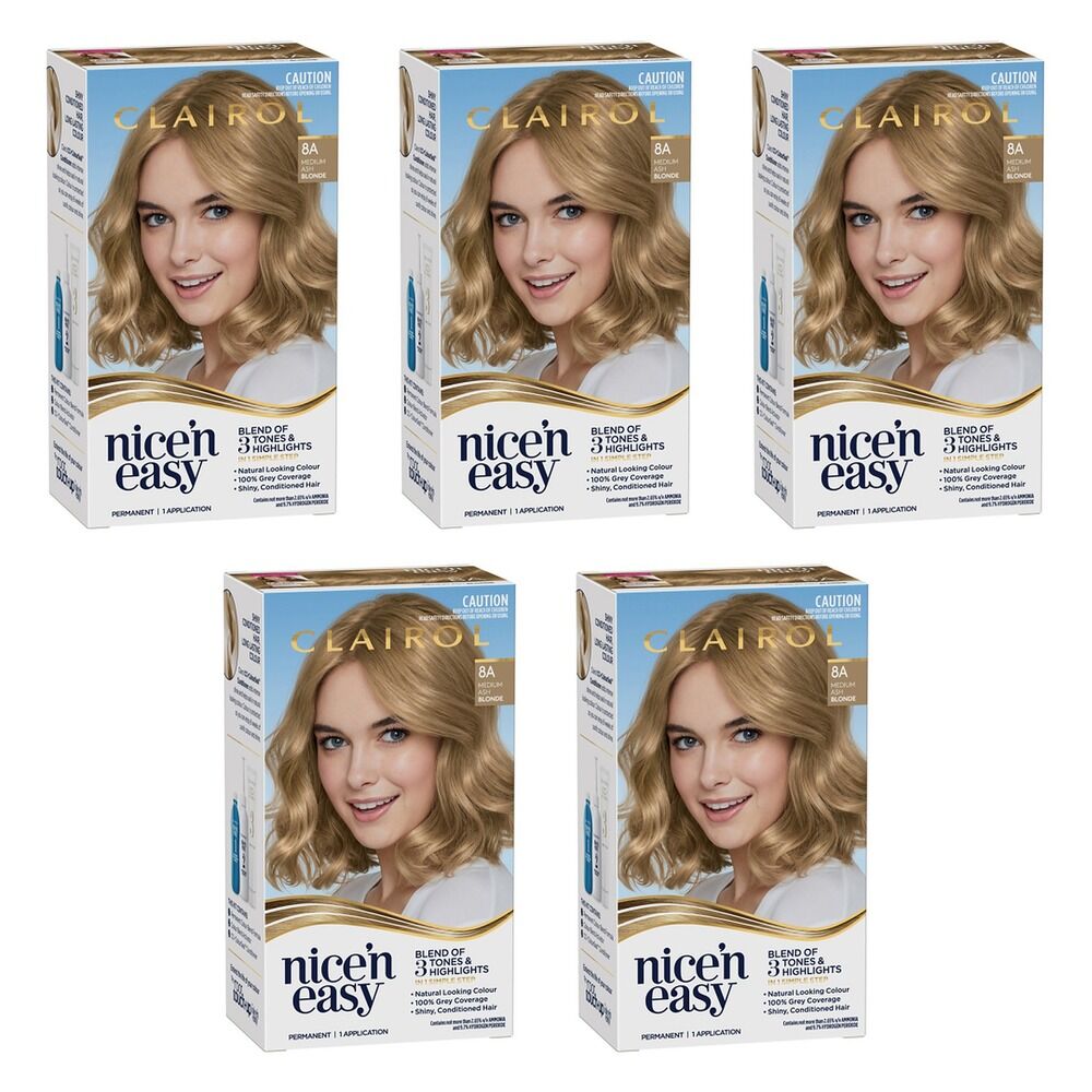 Clairol Nice 'N Easy 8A Natural Medium Ash Blonde Permanent Hair Pack of 5