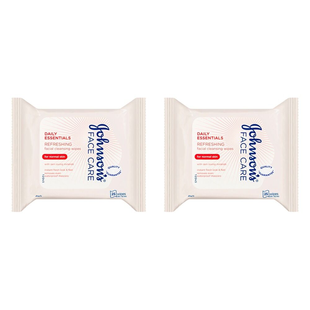 Johnson's Face Care Refreshing Cleansing Wipes for Normal Skin 25 Pack of 2