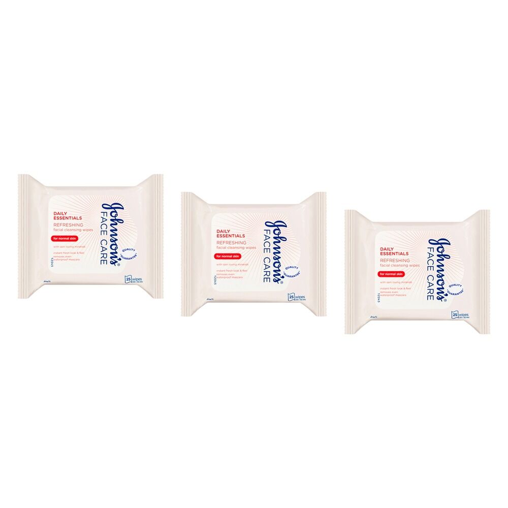 Johnson's Face Care Refreshing Cleansing Wipes for Normal Skin 25 Pack of 3