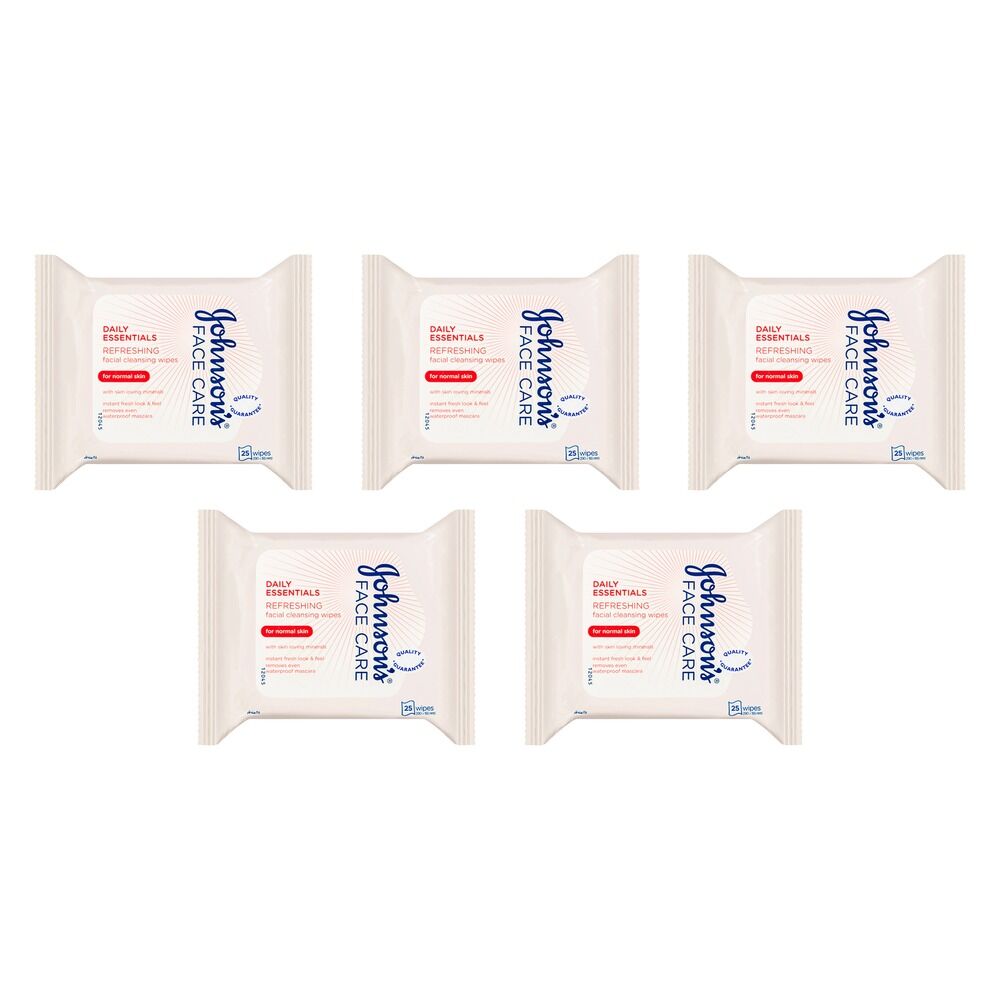 Johnson's Face Care Refreshing Cleansing Wipes for Normal Skin 25 Pack of 5