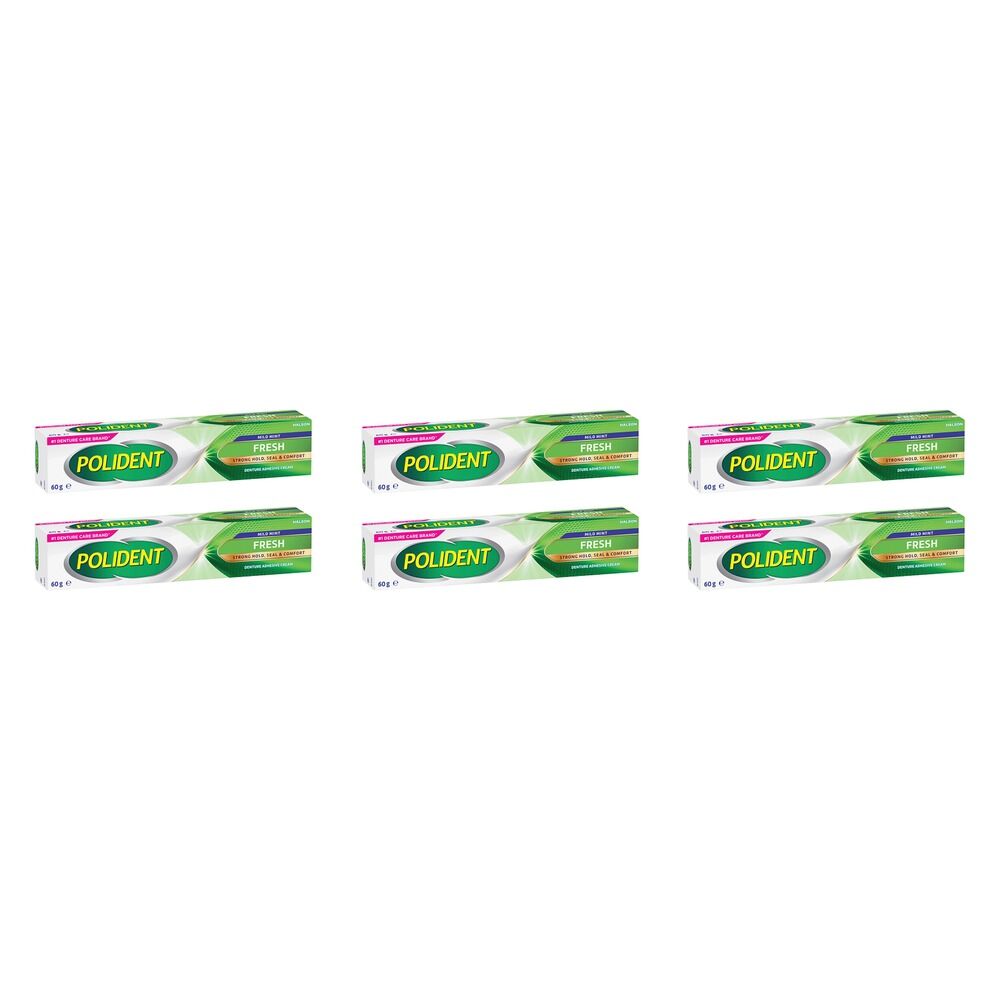 Polident Denture Adhesive Cream Fresh 60g Pack of 6