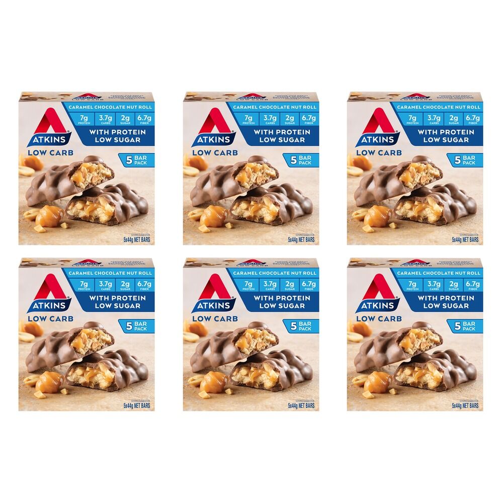 Atkins Caramel Chocolate Nut Roll 5 Pack Bundle of 6