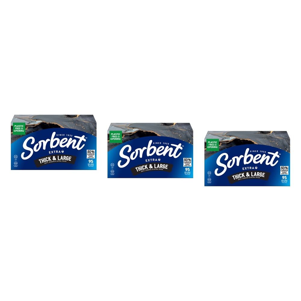 Sorbent Thick & Large Facial Tissues 95 Pack x 12 Bundle of 3
