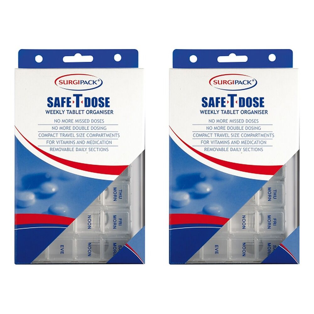 SurgiPack Safe-T-Dose Weekly Pill Organiser Small Pack of 2