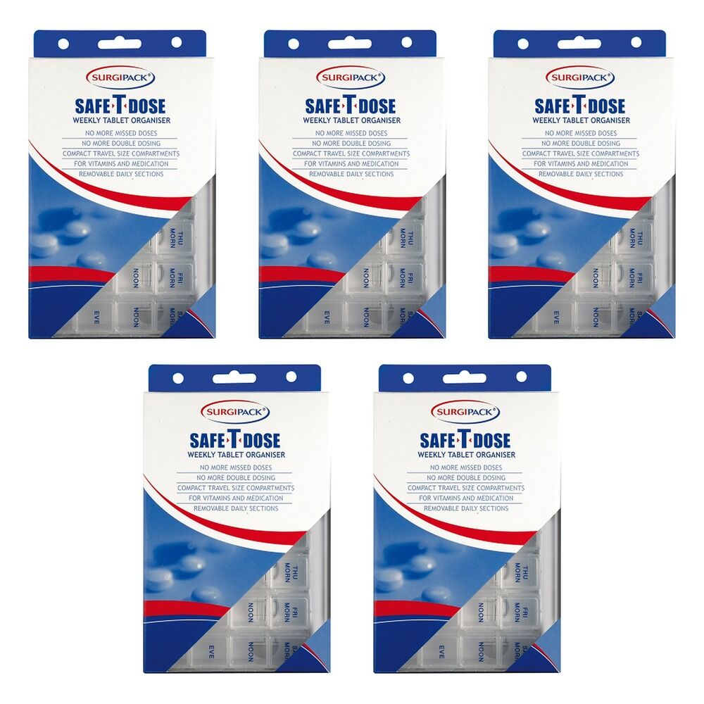 SurgiPack Safe-T-Dose Weekly Pill Organiser Small Pack of 5