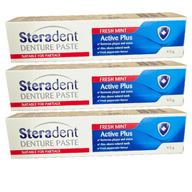 Steradent Denture Paste Active Plus Fresh Mint 3 Pack 115g Cleaner