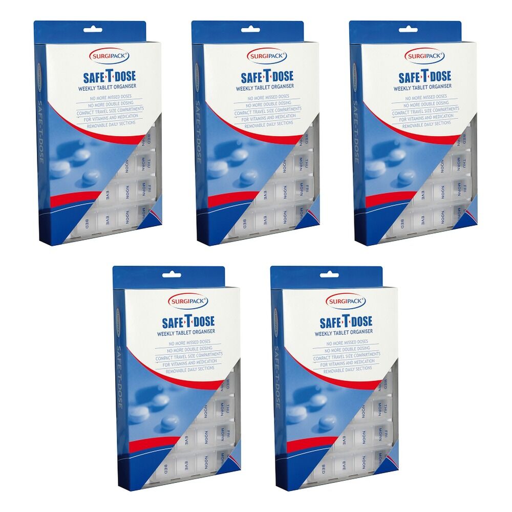 SurgiPack Safe-T-Dose Weekly Pill Organiser Large Pack of 5