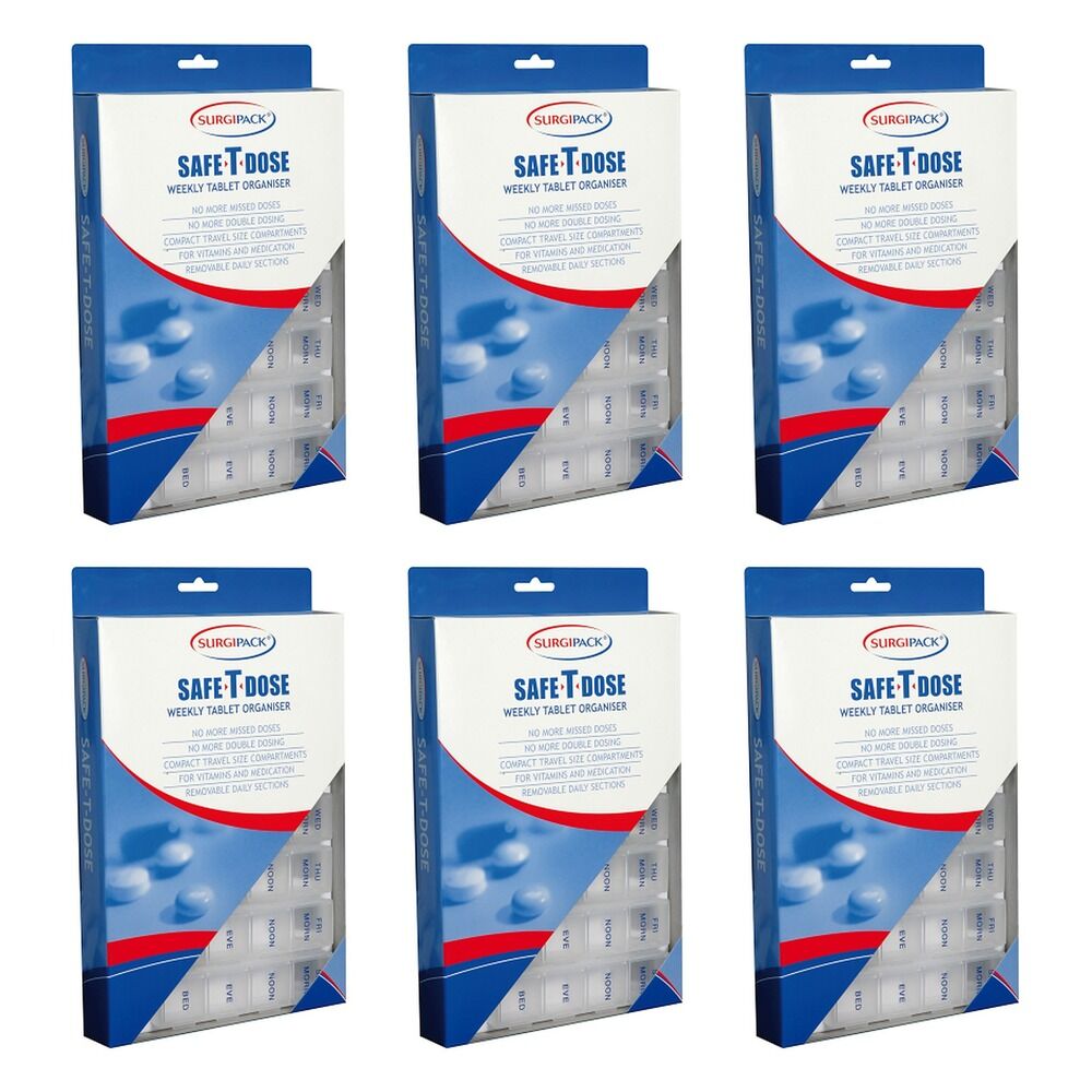 SurgiPack Safe-T-Dose Weekly Pill Organiser Large Pack of 6