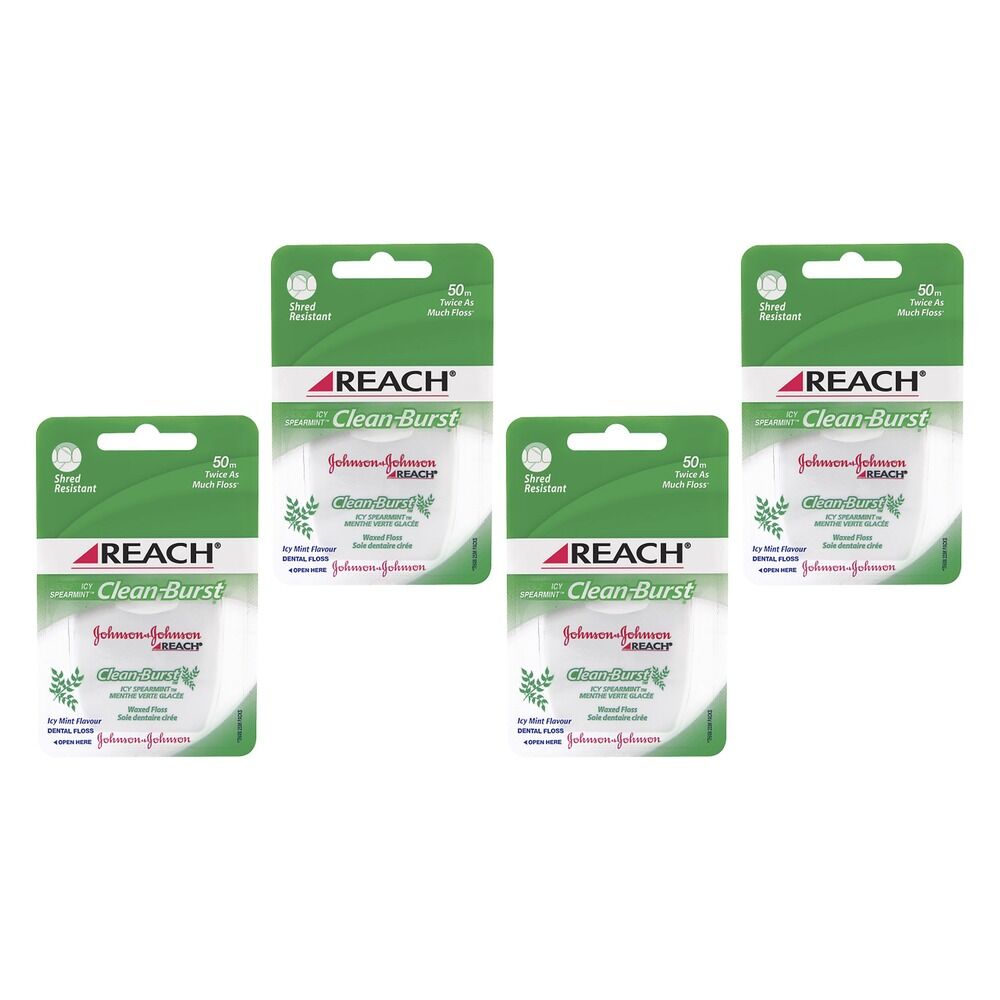 Reach Cleanburst Waxed Floss Icy Spearmint 50m Pack of 4