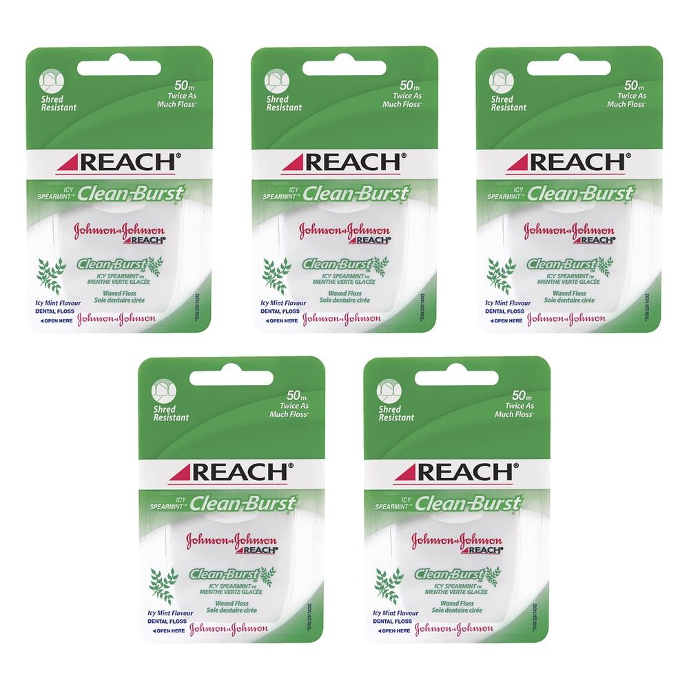 Reach Cleanburst Waxed Floss Icy Spearmint 50m Pack of 5
