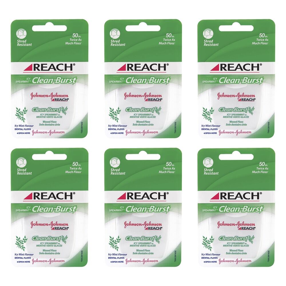 Reach Cleanburst Waxed Floss Icy Spearmint 50m Pack of 6