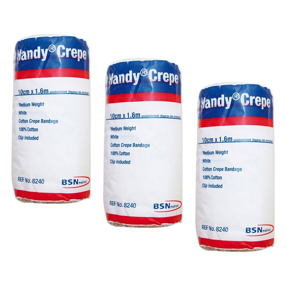 Handy Handycrepe Medium Non-Adhesive Support Bandage 10cm x 1.6m White Pack of 3