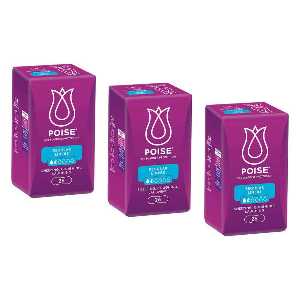Poise Regular Liners 26 Pack x 6 Bundle of 3