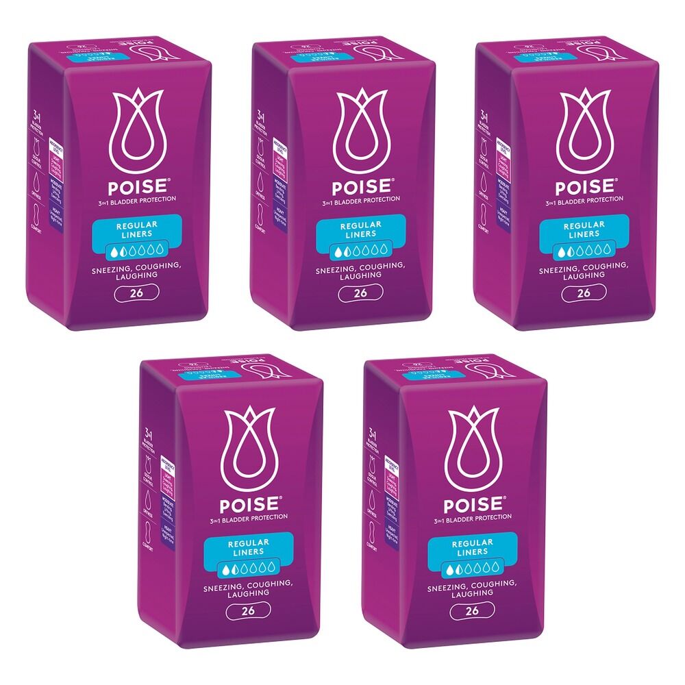 Poise Regular Liners 26 Pack Bundle of 5