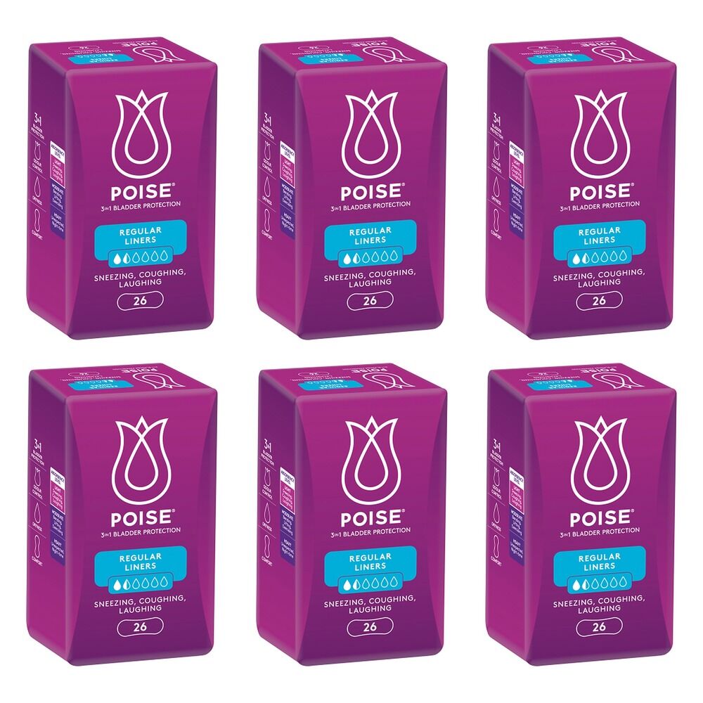 Poise Regular Liners 26 Pack x 6 Bundle of 6