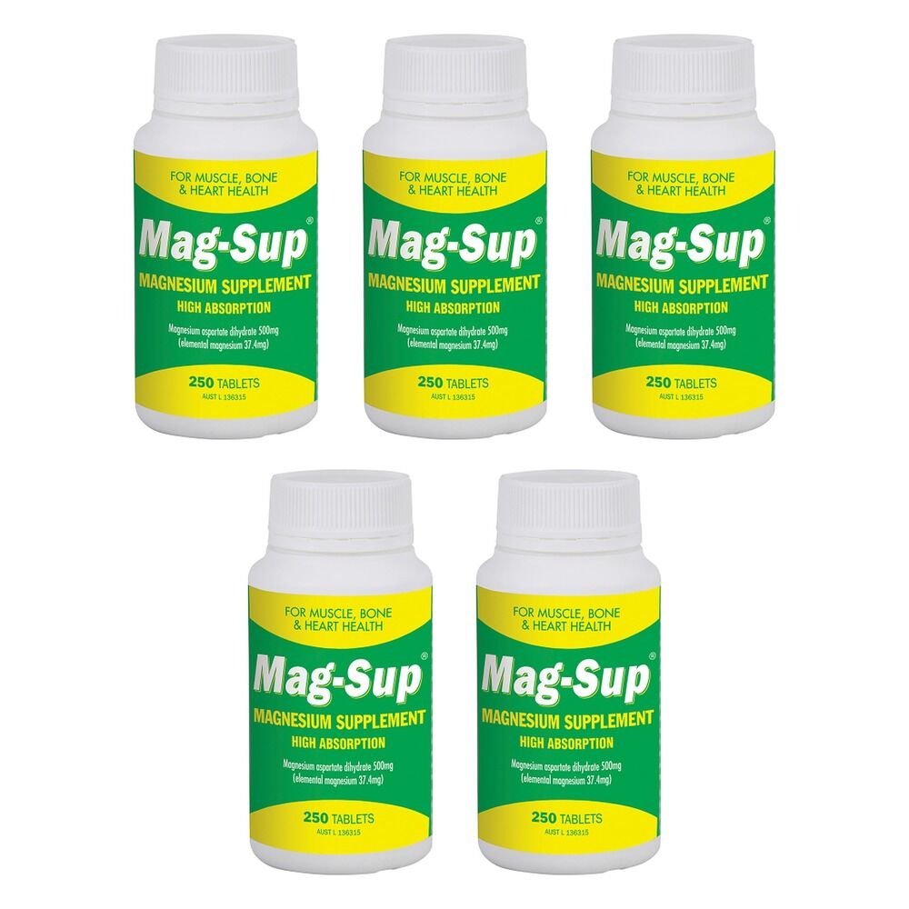 Mag-Sup Magnesium Supplement High Absorption 250 Tablets Pack of 5