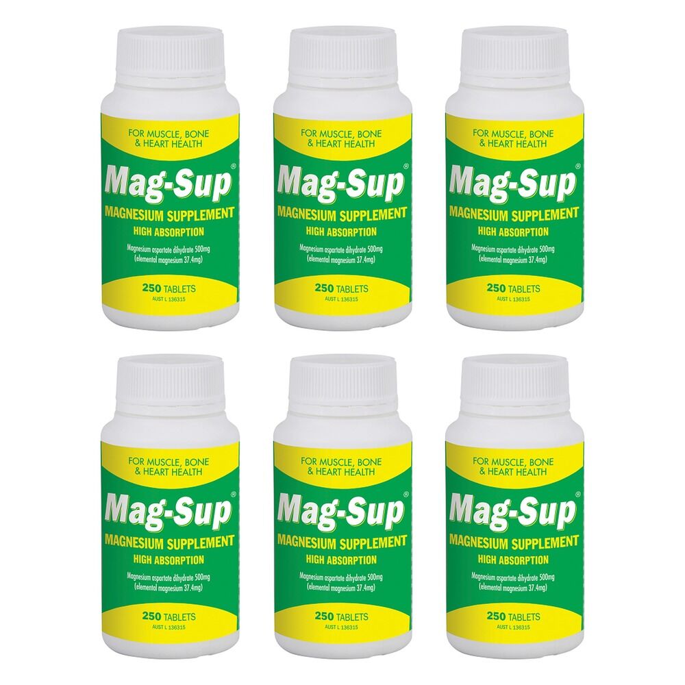 Mag-Sup Magnesium Supplement High Absorption 250 Tablets Pack of 6