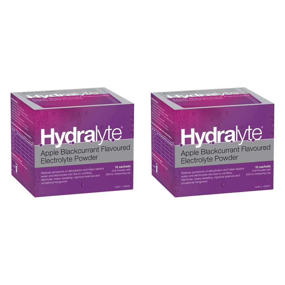 Hydralyte Apple Blackcurrant Flavoured Electrolyte Powder 10 Pack Bundle of 2