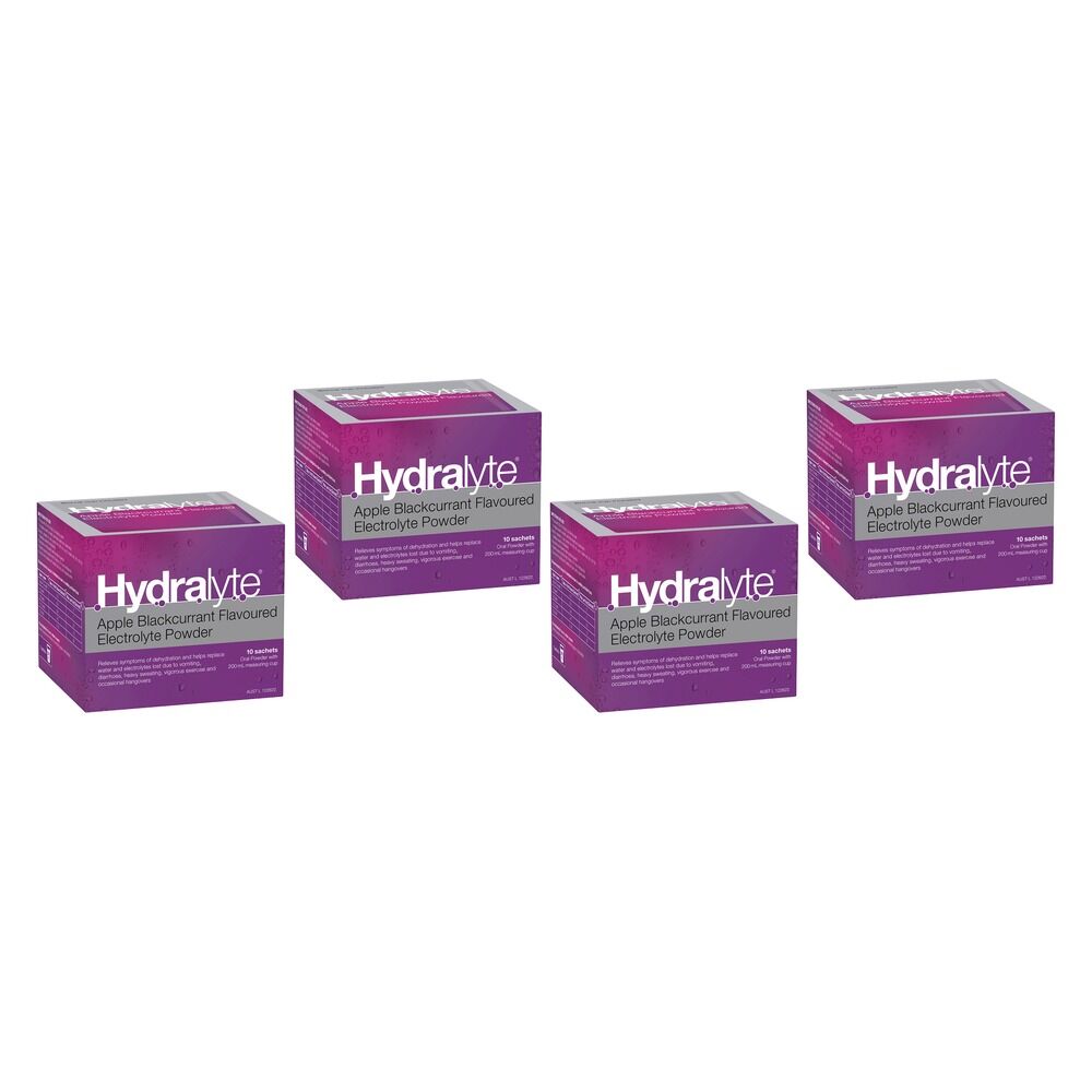 Hydralyte Apple Blackcurrant Flavoured Electrolyte Powder 10 Pack Bundle of 4