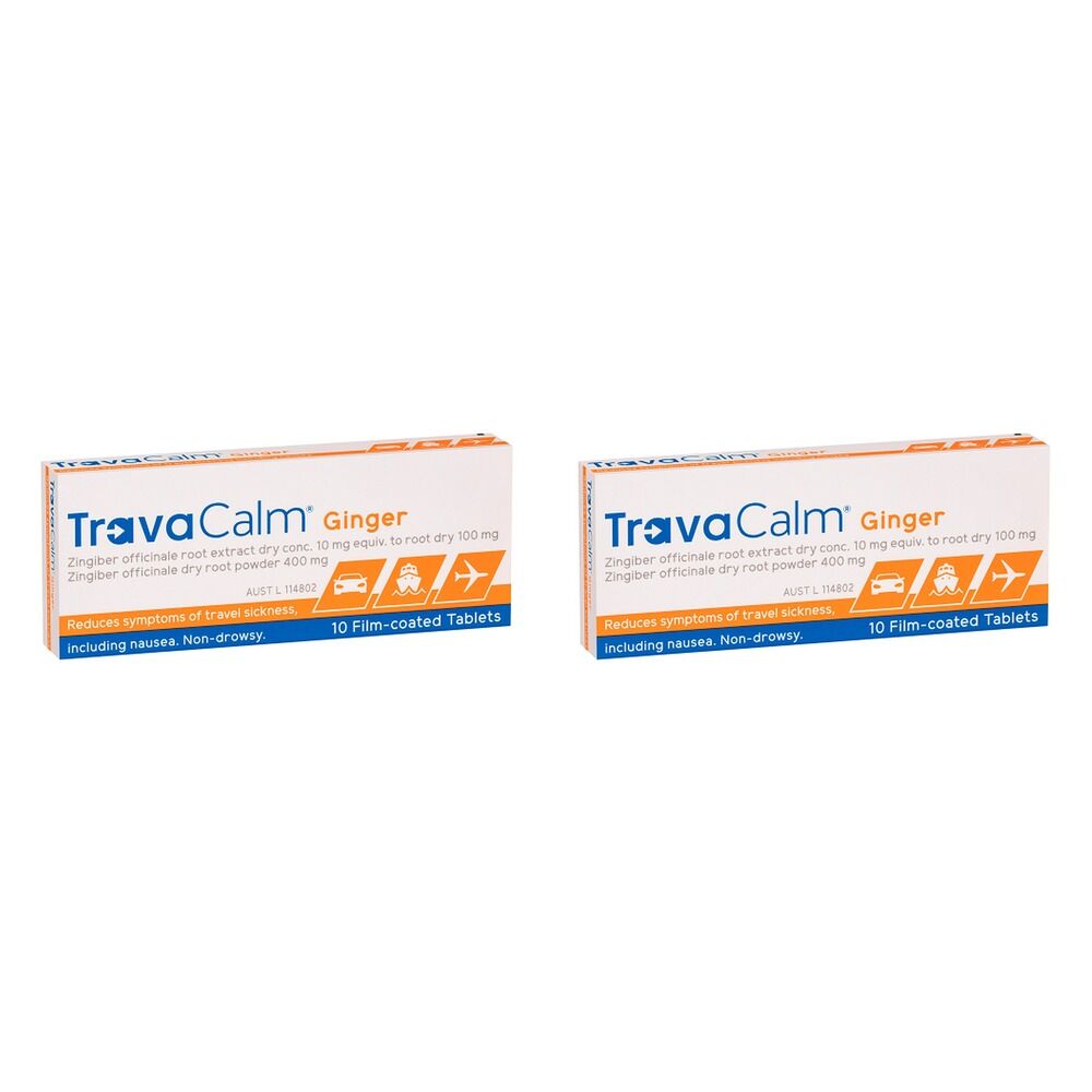 Travacalm Ginger Travel Sickness Tablets 10 Pack Bundle of 2