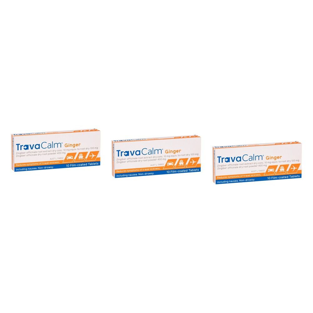 Travacalm Ginger Travel Sickness Tablets 10 Pack Bundle of 3