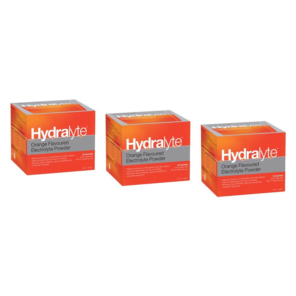 Hydralyte Orange Flavoured Electrolyte Powder 10 Pack Bundle of 3