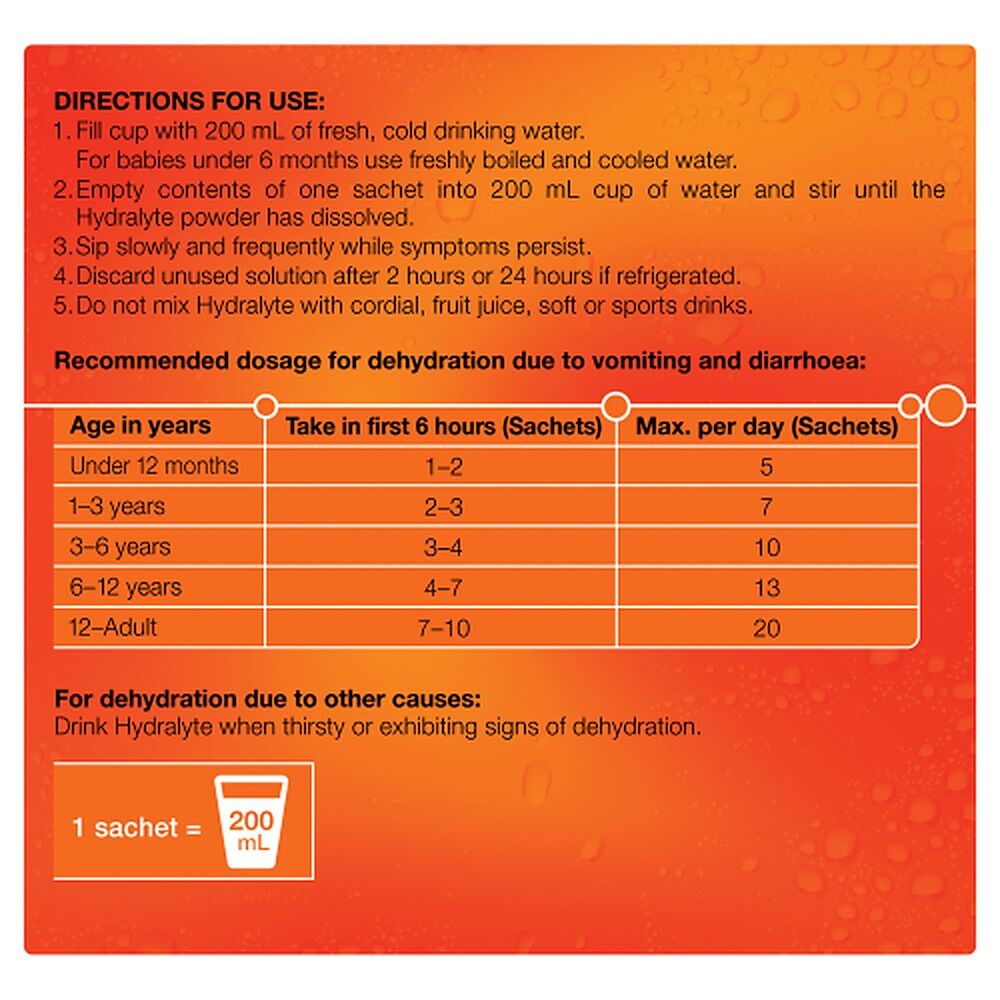 Hydralyte Orange Flavoured Electrolyte Powder 10 Pack