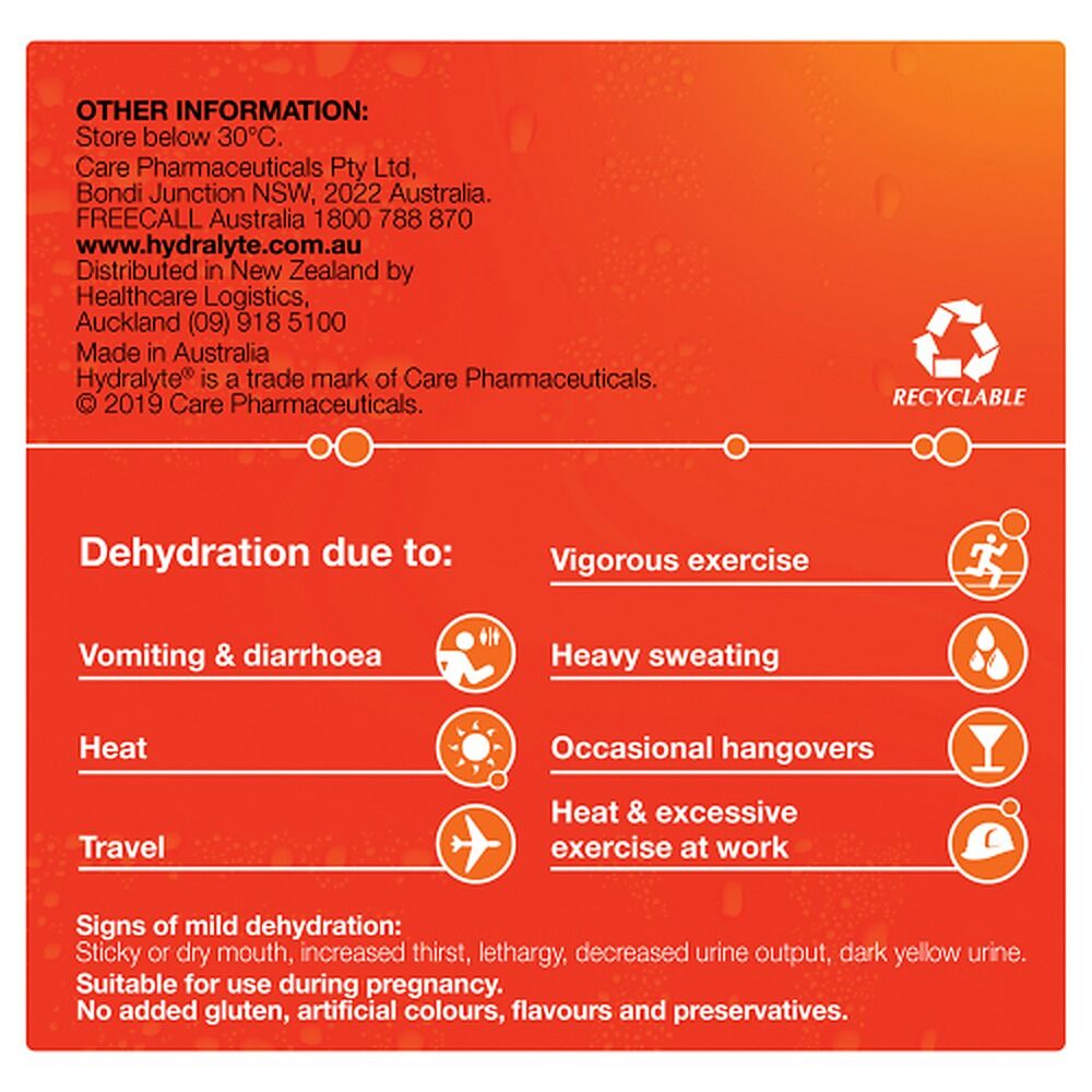 Hydralyte Orange Flavoured Electrolyte Powder 10 Pack