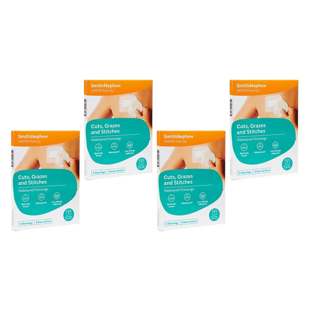 Opsite Post-Op Waterproof Dressing 9.5cm x 8.5cm 3 Pack Bundle of 4
