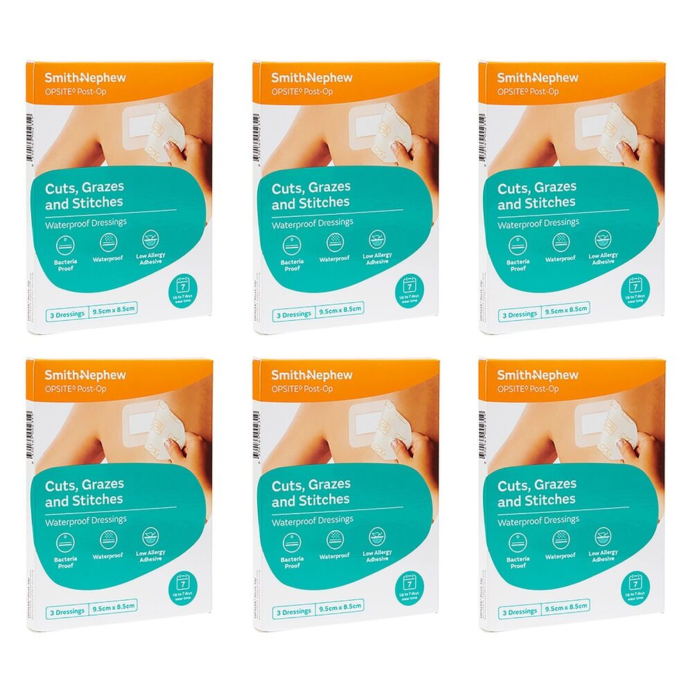 Opsite Post-Op Waterproof Dressing 9.5cm x 8.5cm 3 Pack Bundle of 6
