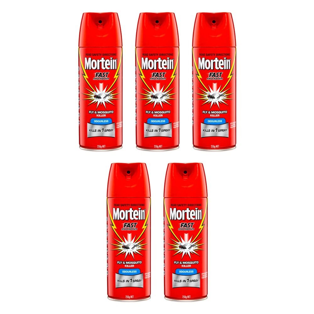 Mortein Fast Knockdown Odourless Aerosol Fly & Mosquito Killer 250g Pack of 5