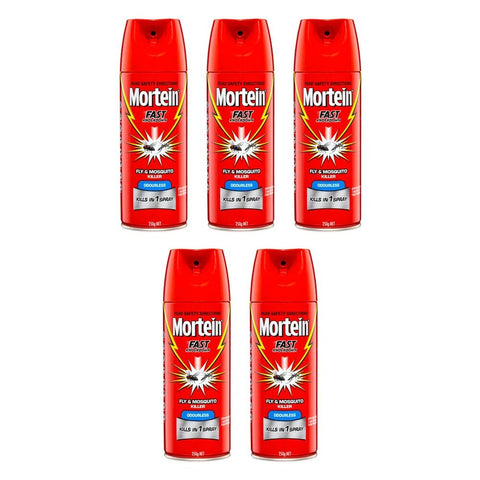 Mortein Fast Knockdown Odourless Aerosol Fly & Mosquito Killer 250g Pack of 5