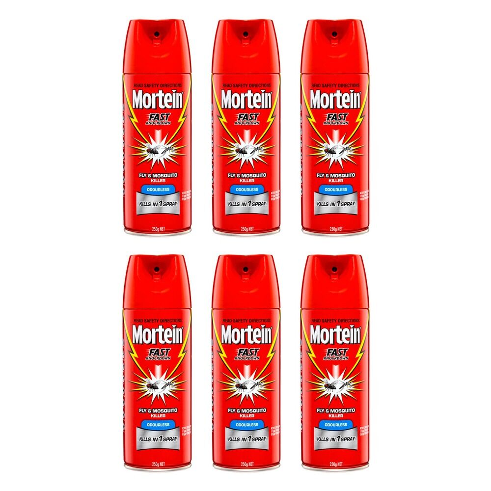 Mortein Fast Knockdown Odourless Aerosol Fly & Mosquito Killer 250g Pack of 6