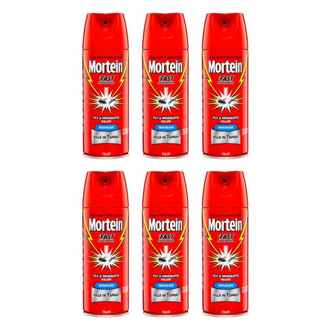 Mortein Fast Knockdown Odourless Aerosol Fly & Mosquito Killer 250g Pack of 6