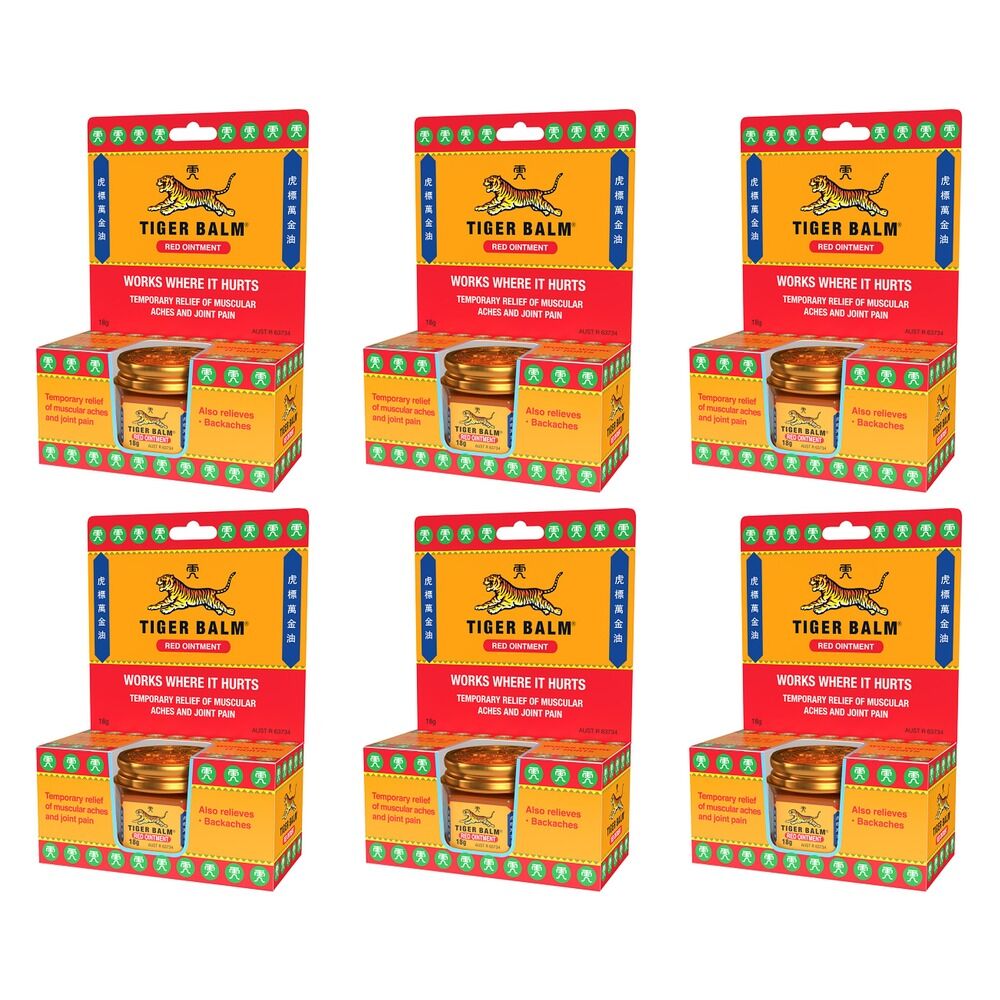 Tiger Balm Red Pain Relieving Ointment 18g Pack of 6