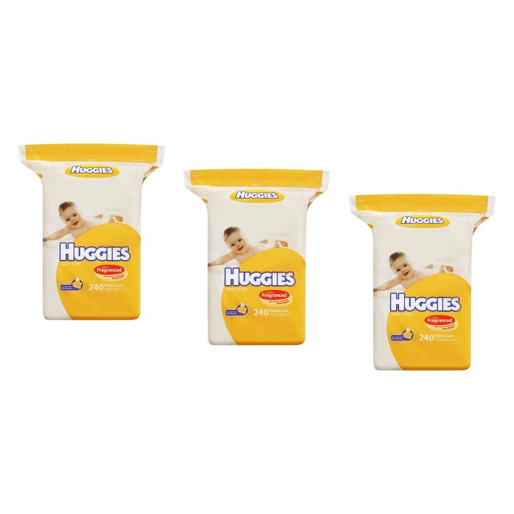 Huggies Thick Baby Wipes Coconut Oil, 3-in-1 Clean, 240 Pack x 2 Bundle of 3