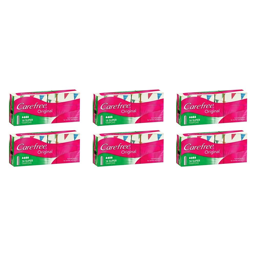 Carefree Tampons Super 16 Pack x 12 Bundle of 6