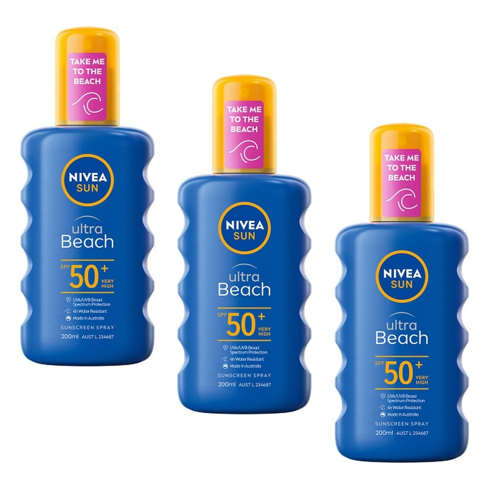 NIVEA Sun Ultra Beach Sunscreen Spray SPF50+ 200mL Pack of 3