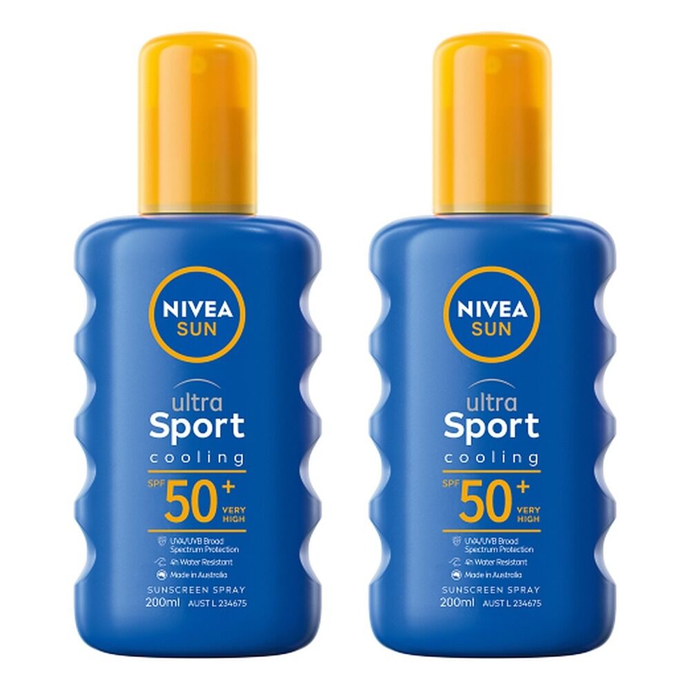 NIVEA Sun Ultra Sport Cooling Sunscreen Spray SPF50+ 200mL Pack of 2