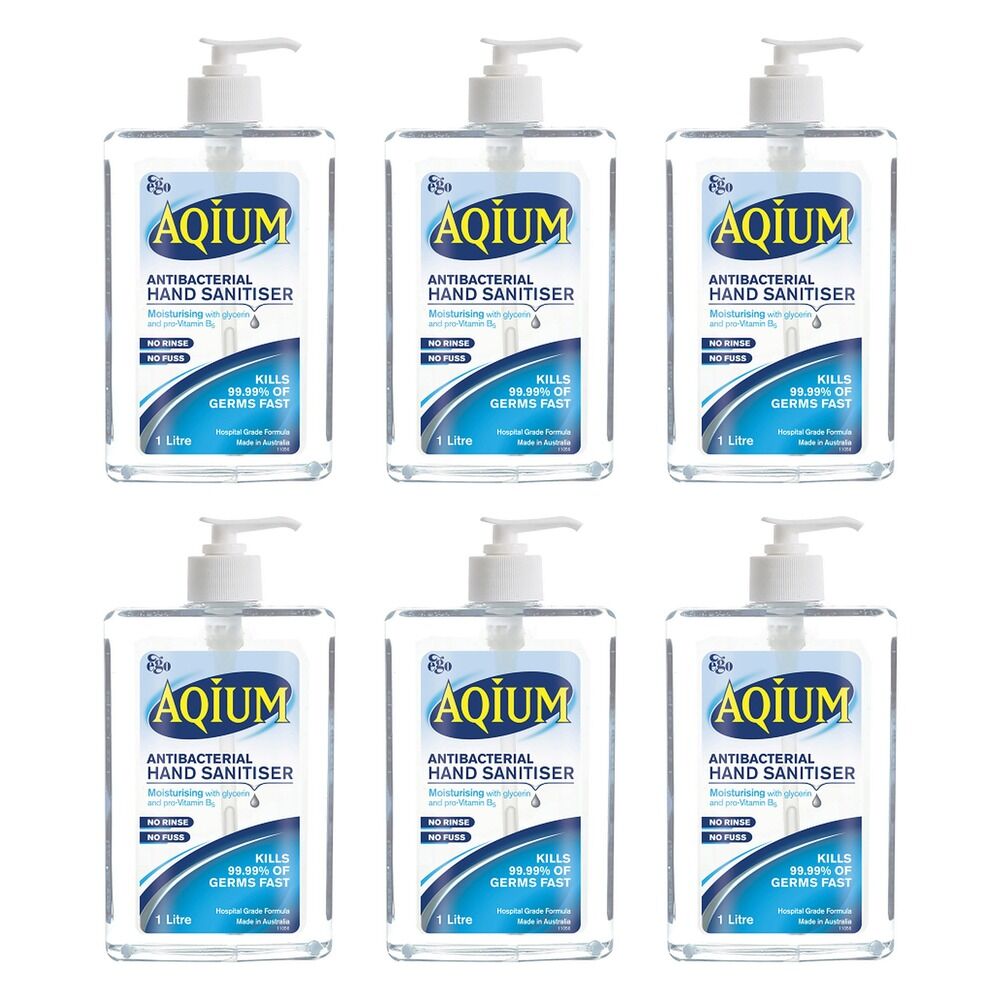 Ego Aqium Antibacterial Hand Sanitiser Gel 1L Pack of 6