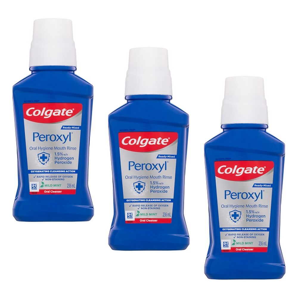 Colgate Peroxyl Oral Cleanser Alcohol Free Mint Flavour 236mL Pack of 3