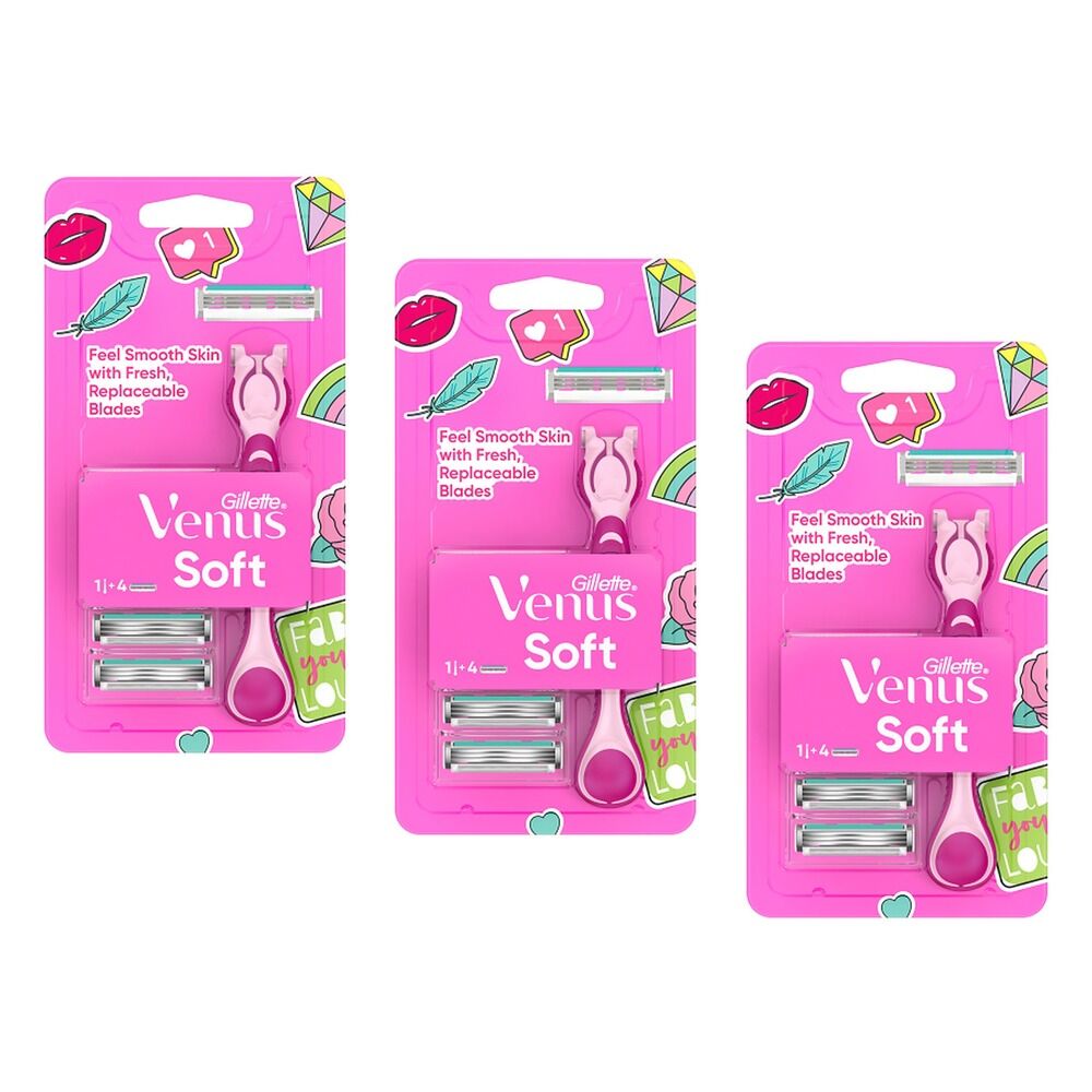 Gillette Simply Venus Razor Handle & 4 Blade Refills Pack of 3