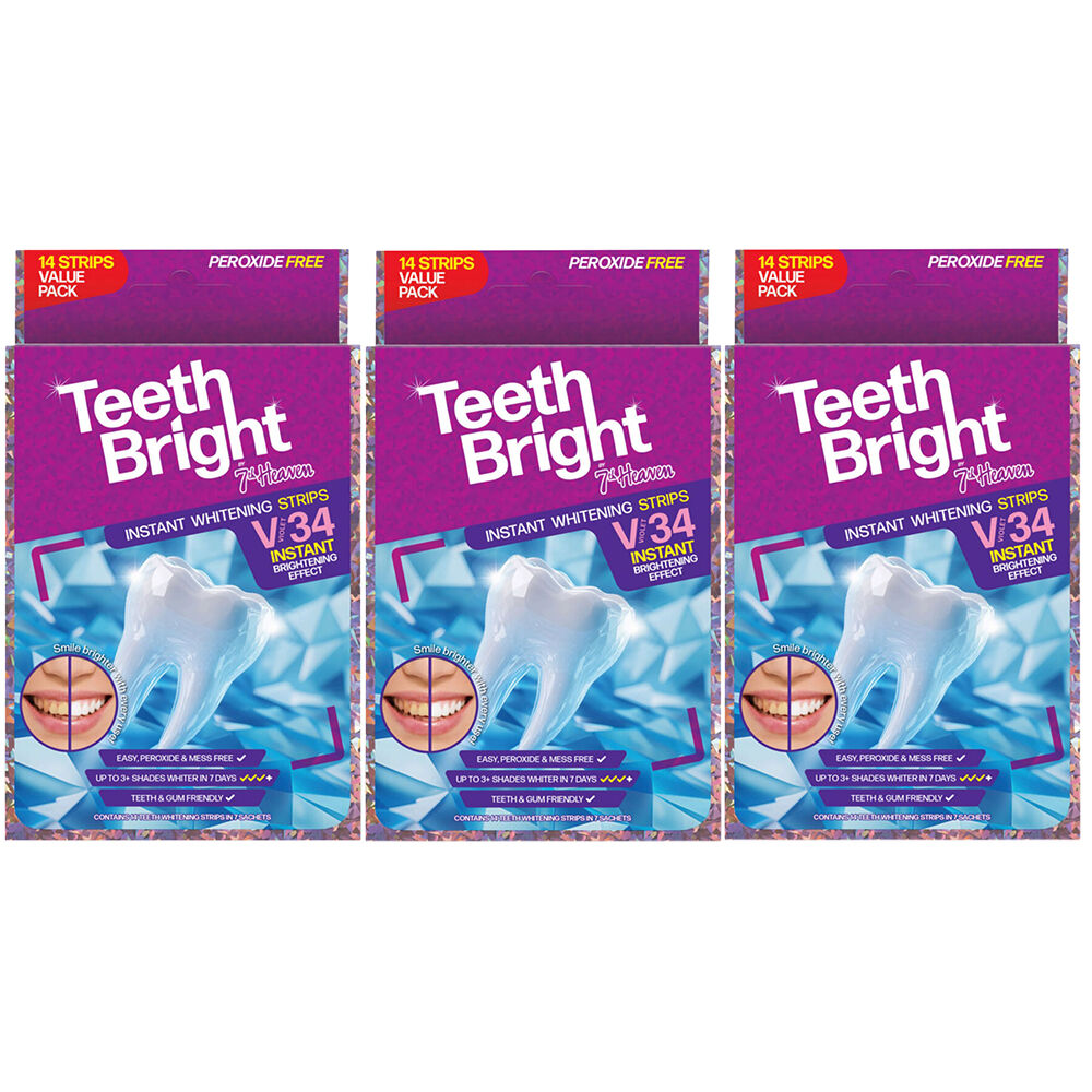 7TH Heaven Teeth Bright Peroxide Free Whitening Strips 14 Treatments Pack Of 3