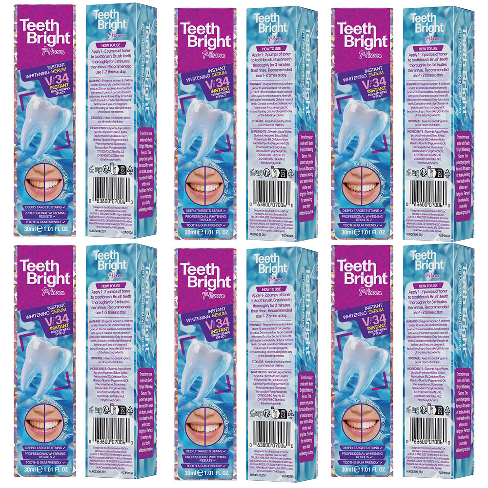 7TH Heaven Teeth Bright Whitening Serum 30ml Bundle of 6 Gentle Stain Remover