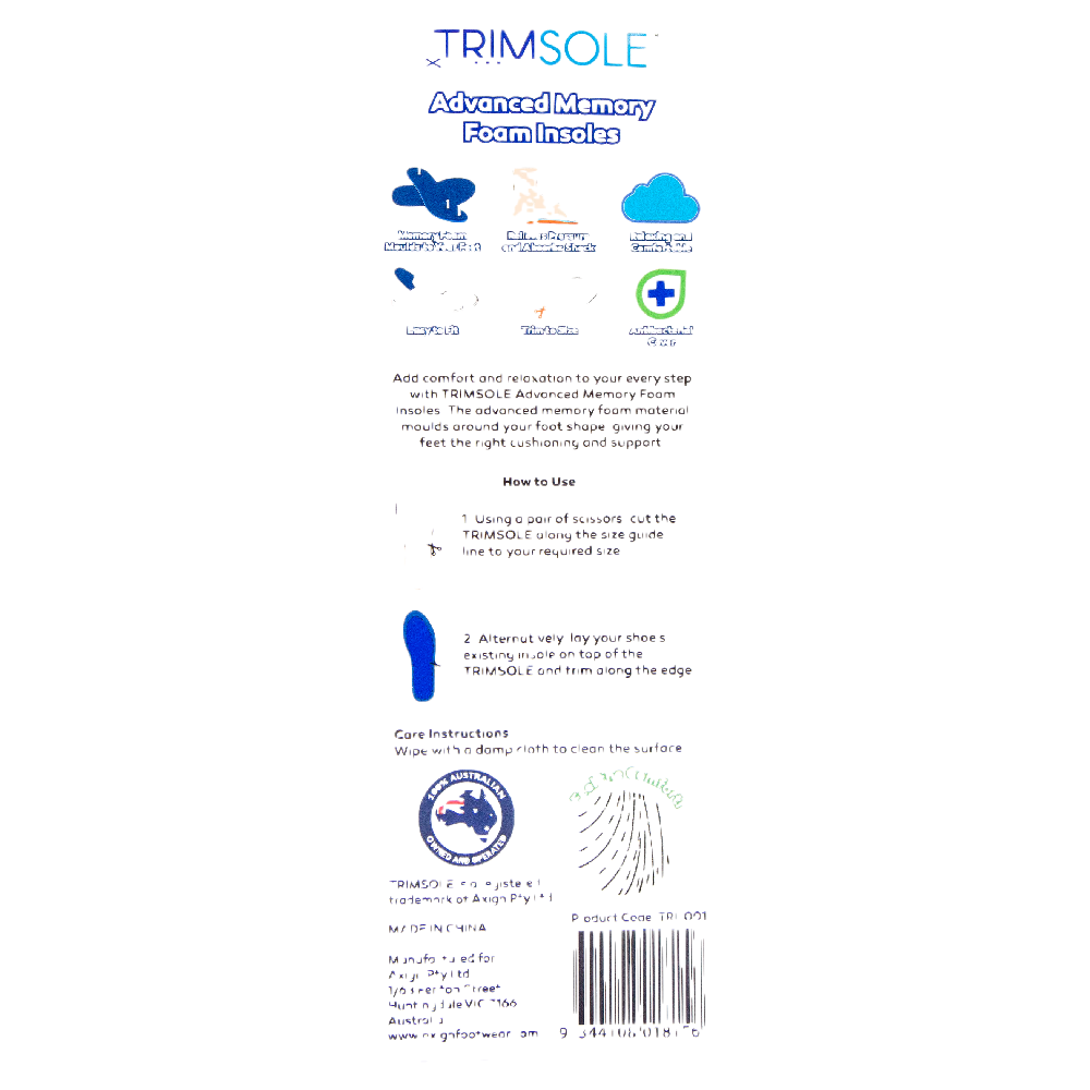 Trimsole Memory Foam Insoles Unisex Trim to Size Comfort Shoe Inserts
