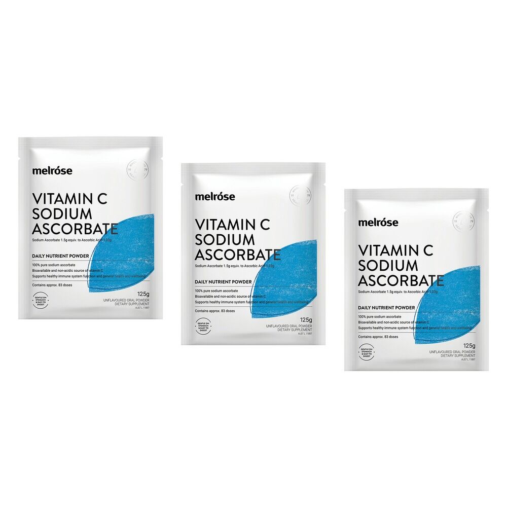 Melrose Health Vitamin C Sodium Ascorbate Powder 125g x 8 Bundle of 3