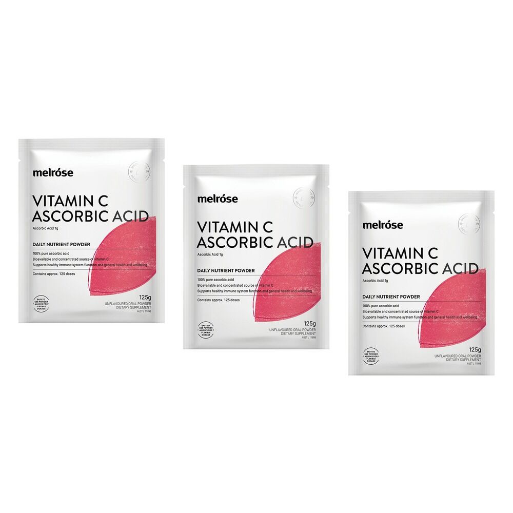 Melrose Health Vitamin C Ascorbic Acid Powder 125g x 8 Bundle of 3