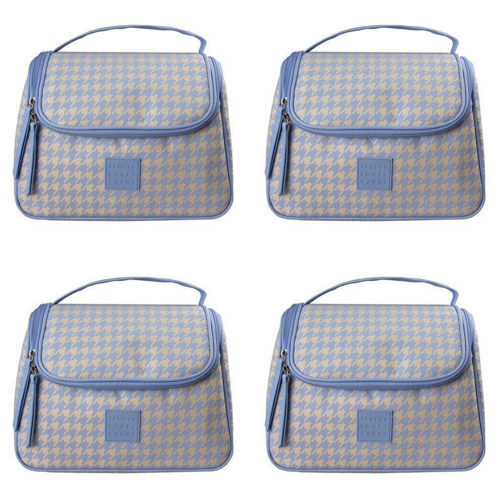 Tender Love + Carry Blue Cream Houndstooth Weekender Wash Bag 26 x 18 x 10 cm Pack of 4