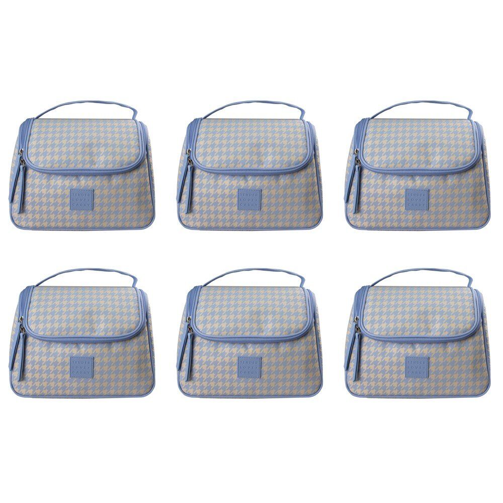 Tender Love + Carry Blue Cream Houndstooth Weekender Wash Bag 26 x 18 x 10 cm Pack of 6